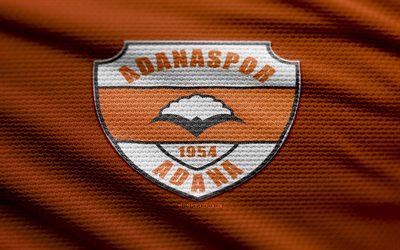 Adanaspor fabric logo, 4k, orange fabric background, 1 Lig, bokeh, soccer, Adanaspor logo, football, Adanaspor emblem, Adanaspor, turkish football club, Adanaspor FC