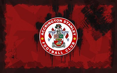 Accrington Stanley FC grunge logo, 4k, League Two, red grunge background, soccer, Accrington Stanley FC emblem, football, Accrington Stanley FC logo, Accrington Stanley FC, english football club, Accrington Stanley
