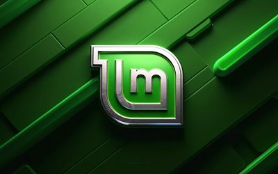 Linux Mint logo, 4k, Linux Mint metal logo, green lines geometric background, Linux Mint emblem, Linux Mint 3d logo, erative green background, Linux Mint, Linux