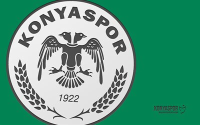 Konyaspor logo, 4k, green background, carbon art, Konyaspor emblem, Turkish football club, Super Lig, Turkey, Konyaspor, football, Konyaspor FC