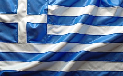 bandera griega, 4k, bandera de grecia, textura textil de ondas 3d, grecia, textura 3d textil