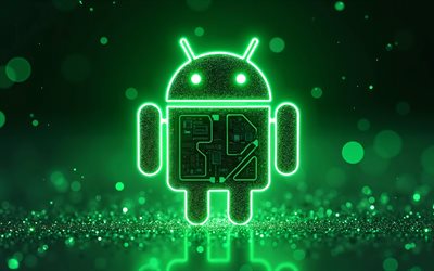 4k, Android green logo, artwork, green glitter backgrounds, brands, Android neon logo, OS logo, Android abstract logo, creative, Android logo, Android 3D logo, Android