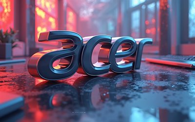 شعار أيسر, 4k, خلفية النيون الإبداعية, الفن ثلاثي الأبعاد, acer 3d logo, أيسر شعار, أيسر