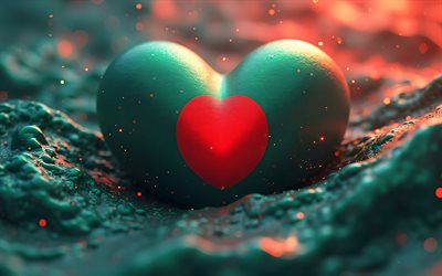 I Love Bangladesh, 4k, green 3D background, 3D art, creative, Day of Bangladesh, flag of Bangladesh, heart with Bangladesh flag, 3D hearts, Bangladesh flag, Bangladesh, Love for Bangladesh