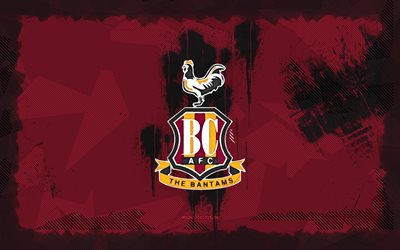 bradford city afc grunge logo, 4k, lega due, sfondo del grunge rosso, calcio, bradford city afc emblem, logo bradford city afc, bradford city afc, club di calcio inglese, bradford city fc