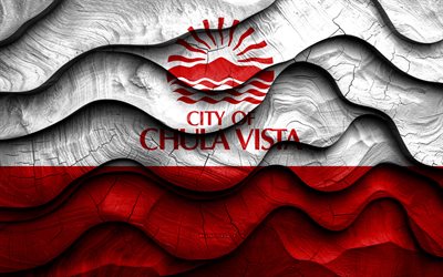 4k, flag chula vista, città statunitensi, bandiere di onde 3d in legno, giorno di chula vista, bandiera di chula vista, usa, bandiera di legno chula vista, chula vista california, città americane, chula vista