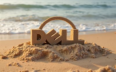 logotipo da dell, 4k, verão, dell logotipo feito de areia, praia, logotipo 3d dell, areia, dell emblema, dell