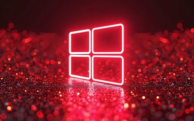 4k, windows 10 red neon  logotyp, röda neonljus, kreativ, röda glitterbakgrunder, märke, windows 10 neonlogotyp, os  logotyp, windows 10 red logo, konstverk, windows 10  logotyp, windows 10