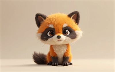 4k, mignon wolverine 3d, dessin animé 3d wolverine, animaux mignons, carcajou, animaux 3d, animaux 3d de dessin animé, wolverine drôle, petit wolverine, fond orange