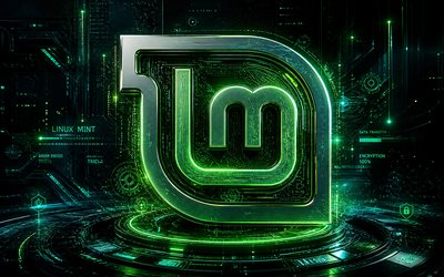 Linux Mint 3D logo, 4k, green futuristic background, green neon rays, OS brands, Linux Mint futuristic logo, Linux Mint metal logo, brands, Linux Mint logo, Linux Mint