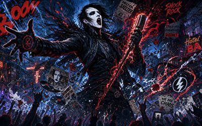 4k, Marilyn Manson, abstract art, rock concert, fans, grunge background, music stars, Brian Hugh Warner, Marilyn Manson on concert, Marilyn Manson logo, american rock singer, Marilyn Manson art, american celebrity, Marilyn Manson 4K