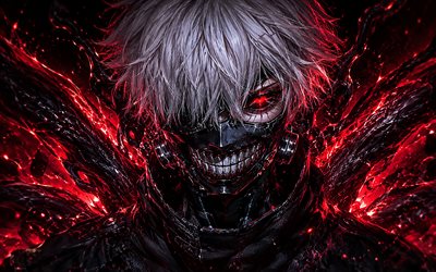 4k, Ken Kaneki, red eye, darkness, Tokyo Ghoul characters, Kaneki Ken, mask, protagonist, Tokyo Ghoul, artwork, Ken Kaneki art, Ken Kaneki Tokyo Ghoul
