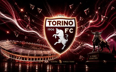 Torino FC, 4k, Italian football club, Torino FC logo, football art, burgundy abstract background, Torino FC emblem, Serie A, football, Italy, Torino logo, Granata, Stadio Olimpico Grande Torino