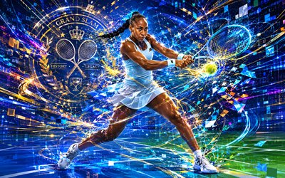 Coco Gauff, 4k, American tennis player, WTA, blue abstract lines art, tennis, Coco Gauff art, Womens Tennis Association, creative art, blue light lines, Cori Dionne Gauff