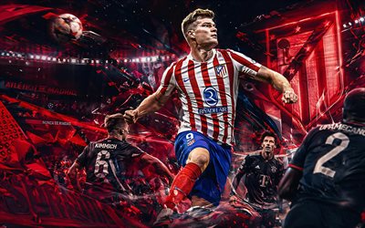 alejandro sorloth, atlético de madrid, fan art, fondo digital abstracto rojo, alexander sorloth atlético de madrid, arte creativo, logotipo del atlético de madrid, alejandro sorloth atlético, fútbol americano, rojiblancos, atlético