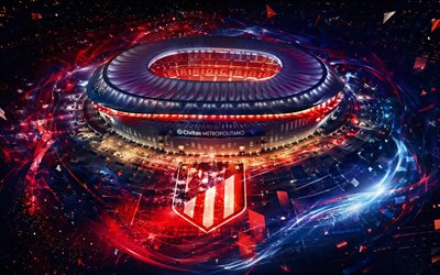 ملعب ميتروبوليتانو, 4k, ملعب أتلتيكو مدريد, خطوط الضوء الأحمر, أتلتيكو مدريد, سيفيتاس متروبوليتانو, ملعب الرياض للطيران ميتروبوليتانو, إسبانيا, مدريد, كرة القدم, شعار أتلتيكو مدريد