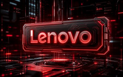 logotipo 3d de lenovo, 4k, fondo rojo futurista, rayos de neón de lenovo, marcas de electrónica, logotipo futurista de lenovo, logotipo de cristal de lenovo, marcas, logotipo de lenovo, lenovo