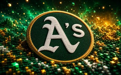 Oakland Athletics fabric logo, 4k, green yellow 3D background, MLB, baseball, Oakland Athletics logo, Oakland Athletics 3D logo, american baseball team, Oakland Athletics