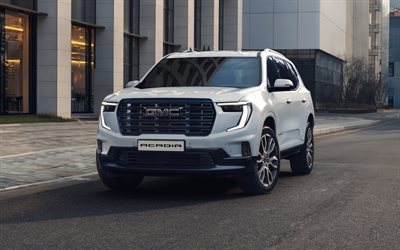 GMC Acadia Denali Ultimate, 4k, street, 2026 cars, SUVs, White GMC Acadia Denali, 2026 GMC Acadia Denali, american cars, GMC