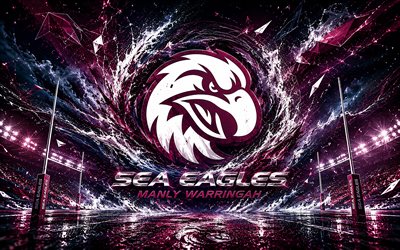 manly warringah sea eagles abstrakti logo, 4k, violetti abstrakti tausta, nrl, rugby, miehekäs warringah sea eagles  logo, miehekäs warringah sea eagles  tunnus, australian rugbyjoukkue, miehekäs warringah merikotka