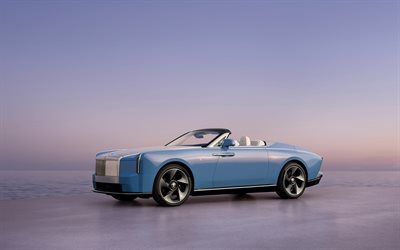 2026, concepto rolls royce proyecto nightingale, 4k, vista frontal, exterior, convertible de lujo azul, rolls royce proyecto ruiseñor, coches británicos, rolls royce