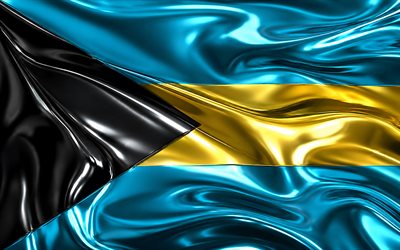 bandeira metálica das bahamas, 4k, bandeiras 3d metálicas, países norte americanos, bandeira das bahamas, dia das bahamas, obra de arte, bandeira de metal das bahamas, bahamas, símbolos nacionais das bahamas