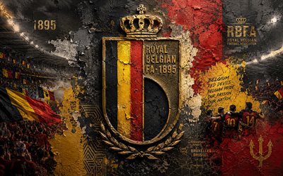 Belgium national football team logo, 4K, stone background, Belgium national football team, 2026 FIFA World Cup, mural art, football, Belgium, Royal Belgian FA, RBFA