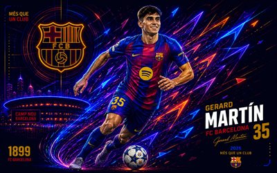 Gerard Martin, FC Barcelona, ​​fan art, blue burgundy abstract digital background, Gerard Martin FC Barcelona, ​​creative art, FC Barcelona logo, Gerard Martin Barcelona, ​​football, Barcelona, ​​Gerard Martin Langreo