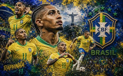رافينها, شعار منتخب البرازيل لكرة القدم, 4k, رافينها البرازيل, خلفية الحجر, منتخب البرازيل لكرة القدم, فن جدارية, كرة القدم, البرازيل, رافينها منتخب البرازيل لكرة القدم, رافائيل دياس بيلولي
