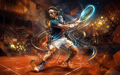 Lorenzo Musetti, 4k, Italian tennis player, ATP, orange abstract lines art, tennis, Lorenzo Musetti art, Association of Tennis Professionals, creative art, orange light lines