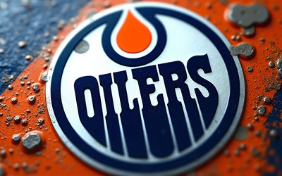 edmonton oilersin teräslogo, 4k, oranssi metalli tausta, edmonton oilersin tunnus, nhl, edmonton oilersin logo, terästä taidetta, usa, edmonton oilers, jääkiekko