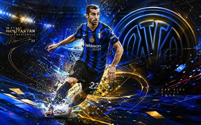 henrikh mkhitaryan, inter milan, fanitaidetta, sininen musta abstrakti digitaalinen tausta, henrikh mkhitaryan inter milan, luovaa taidetta, inter milan logo, henrikh mkhitaryan internazionale, jalkapallo, fc internazionale