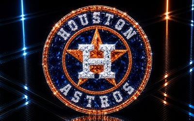 Houston Astros logo, blue metal background, Houston Astros emblem, Houston Astros crystal sign, MLB, USA, baseball, Houston Astros