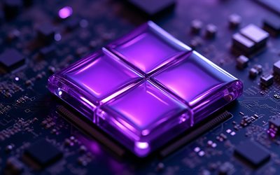 logotipo morado neón de windows 11, 4k, letrero morado de neón brillante de windows 11, logotipo de windows 11, emblema morado de cristal de windows 11, ventanas 11, fondo de tecnología púrpura, logotipo de windows, ventanas
