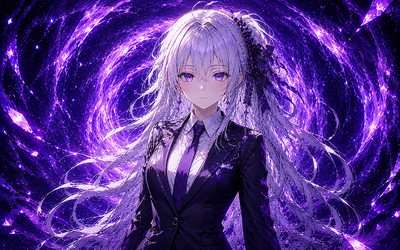 Yowane Haku, violet vortex, darkness, Vocaloid, violet abstract background, girl with purple hair, DTM, protagonist, manga, Vocaloid characters, Haku Yowane, japanese virtual singers, Yowane Haku Vocaloid
