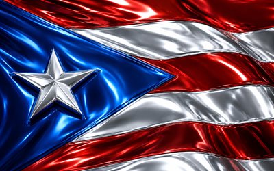 bandeira metálica de porto rico, 4k, bandeiras 3d metálicas, países norte americanos, bandeira de porto rico, dia de porto rico, obra de arte, bandeira de metal de porto rico, bandeira porto riquenha, porto rico, símbolos nacionais porto riquenhos