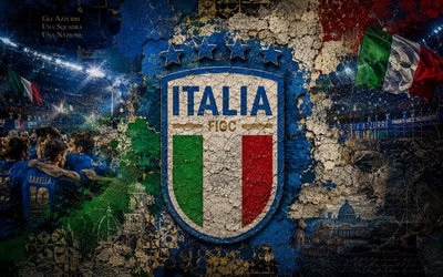 logotipo da seleção italiana de futebol, 4k, fundo de pedra, seleção italiana de futebol, copa do mundo fifa de 2026, arte mural, futebol, itália