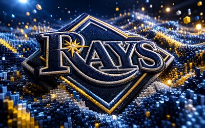 tampa bay rays kangaslogo, 4k, sininen 3d tausta, mlb, baseball, tampa bay rays  logo, tampa bay rays 3d  logo, amerikkalainen baseball joukkue, tampa bay rays