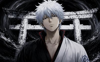4k, Sakata Gintoki, darkness, Torii gates, Gintama, kimono, Torii, manga, protagonist, Gintoki Sakata, Gintama characters, Sakata Gintoki Gintama
