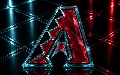 Arizona Diamondbacks logo, blue metal background, Arizona Diamondbacks emblem, Arizona Diamondbacks crystal sign, MLB, USA, baseball, Arizona Diamondbacks