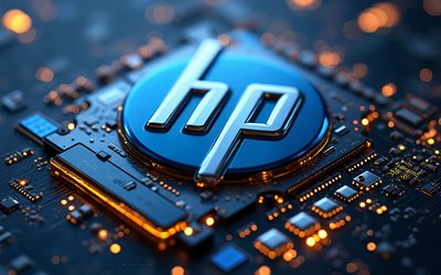 HP dark blue logo, 4k, Hewlett-Packard logo, dark blue background, HP 3D black sign, HP, HP dark logo, blue techno background, Hewlett-Packard, blue background, HP chrome emblem