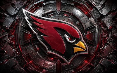 Arizona Cardinals metal logo, 4k, black red metal background, NFL, american football, Arizona Cardinals logo, Arizona Cardinals 3D logo, american football team, Arizona Cardinals