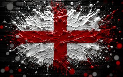 4k, englands flagga, kreativ, england målar flaggan, svart tegelvägg, måla konst, engelsk flagga, färgstänk, konstverk, engelska nationella symboler, england 3d flagga, england