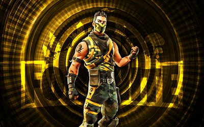 vice fortnite, 4k, fundo espiral amarelo, fortnite, criativo, vice pele, skin vice fortnite, vice, personagens fortnite