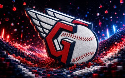 Cleveland Guardians fabric logo, 4k, blue red 3D background, MLB, baseball, Cleveland Guardians logo, Cleveland Guardians 3D logo, american baseball team, Cleveland Guardians