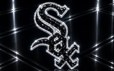Chicago White Sox logo, black metal background, Chicago White Sox emblem, Chicago White Sox crystal sign, MLB, USA, baseball, Chicago White Sox
