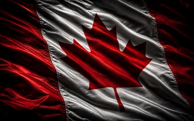Canada silk flag, 4k, darkness, fabric wavy flags, flag of Canada, Canada 3D flag, Canadian flag, Canada, Day of Canada, Canadian national symbols, Canada flag