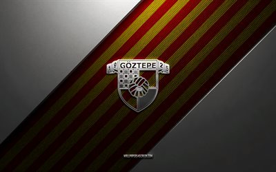 Goztepe SK logo, 4k, steel background, Turkish football club, red yellow lines, Goztepe SK emblem, Super Lig, Goztepe SK, Turkey, football, Goztepe SK metal logo, Goztepe SK crest, Goztepe
