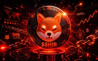 شعار shib 3d, 4k, خلفية مستقبلية برتقالية, العملات المشفرة, شعار shib المعدني, العلامات التجارية, العملة المشفرة shib, شعار شيبا اينو, شعار shib المستقبلي, blockchain, شعار شيب, شيب, شيبا اينو