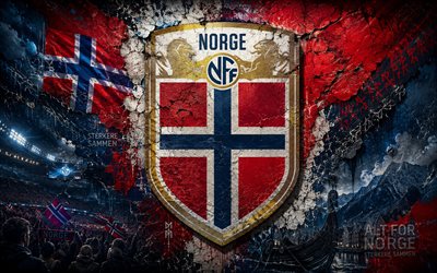 norjan jalkapallomaajoukkueen logo, 4k, kivi tausta, norjan jalkapallomaajoukkue, 2026 fifa world cup, seinämaalaus taidetta, jalkapallo, norja, norjan jalkapalloliitto, nff